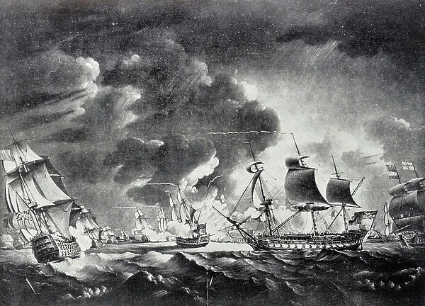 The moonlight battle off St. Vincent, 1782 (mezzotint)