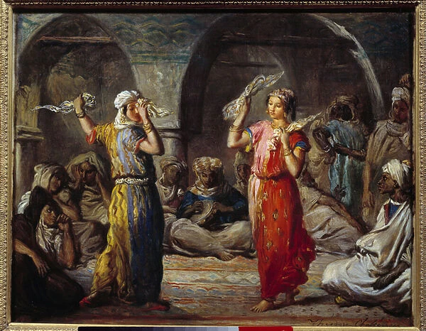 Moorish dancers in Constantine (Algeria). Handkerchief dancing