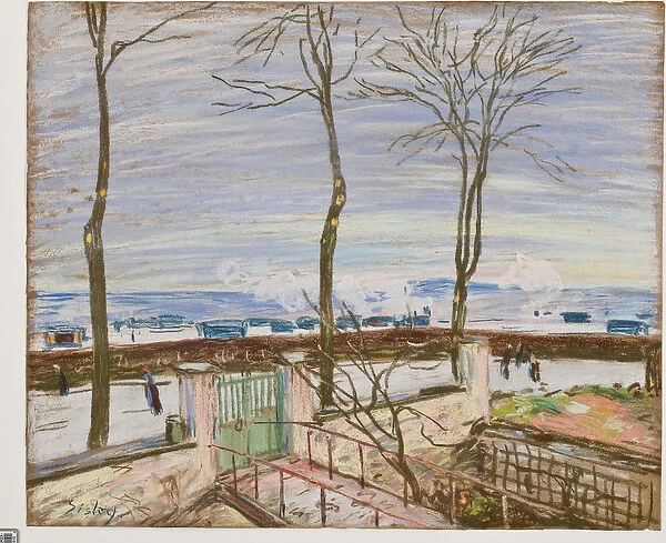 The Moret Railroad Station in Winter (pastel on paper)