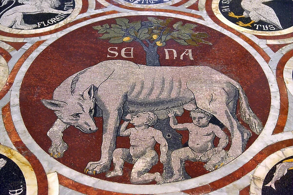 Mosaic pavement showing Romulus and Remus fed by a wolf (mosaic)