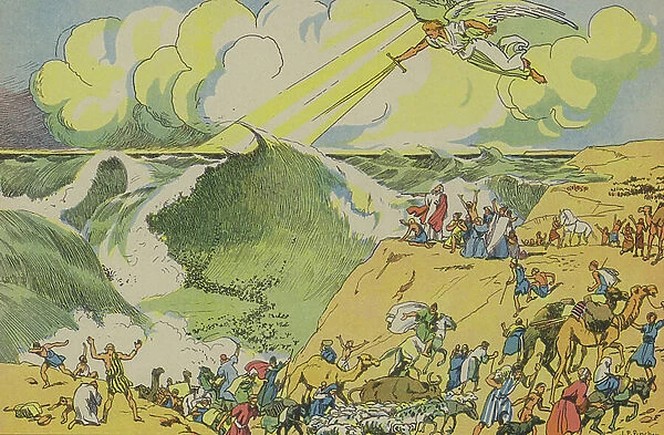 Moses crossing the Red Sea (colour litho)