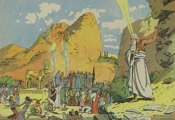 Moses and the Golden Calf (colour litho)