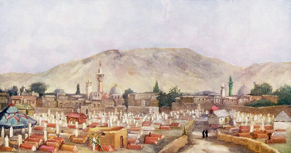 Moslem Cemetery in the Meidan, Damascus (colour litho)
