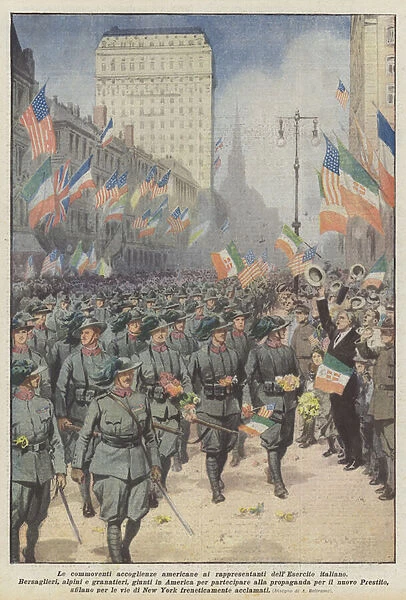 The moving American receptions to the representatives of the Italian Army (colour litho)