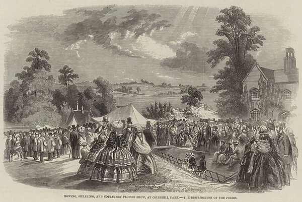 Mowing; Shearing, and Cottagers Flower Show, at Coleshill Park, the Distribution of the Prizes (engraving)