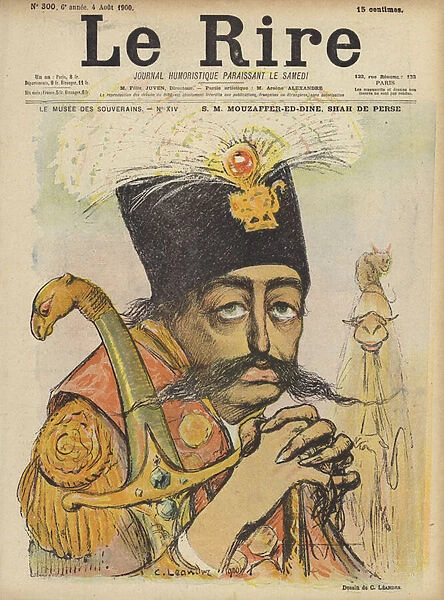 Mozaffer-ed-Din, Shah of Persia, Illustration for Le Rire (colour litho)