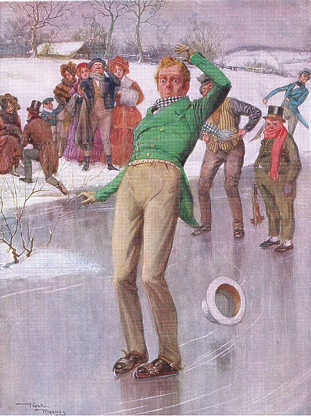 Mr Winkle on the ice (Pickwick Papers) (colour litho)