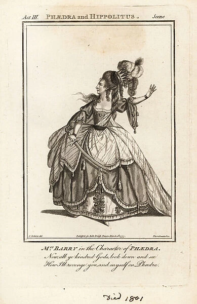 Mrs Ann Barry in the character of Phaedra in Edmund Smiths Phaedra and Hippolitus, Drury Lane Theatre, 1774
