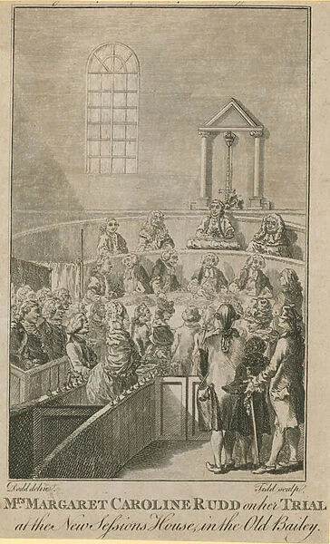 Mrs Margaret Caroline Rudd on her trial at the new Sessions House in the Old Bailey (engraving)