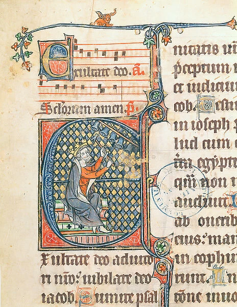 Ms 124 f. 83 Historiated initial depicting King David playing a carillon