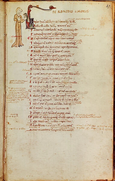 Ms 19 fol. 47 Page of text with a historiated initial, from L Art d Aimer by Ovid