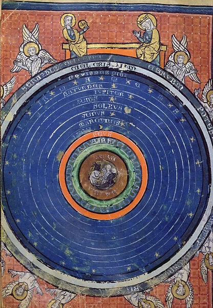 Ms 2200 f. 115v. The World, according to Aristotle, miniature from