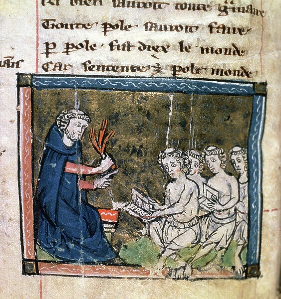 Ms 2200 f.57v The teaching of Grammar, from a collection of scientific, philosophical and poetic writings, French, 13th century