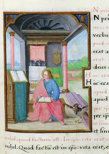 MS CCC 13 f.175 St. John, from a New Testament by the humanist scribe Peter Meghen (b.1466-p.1537) Flemish, 16th century (parchment)