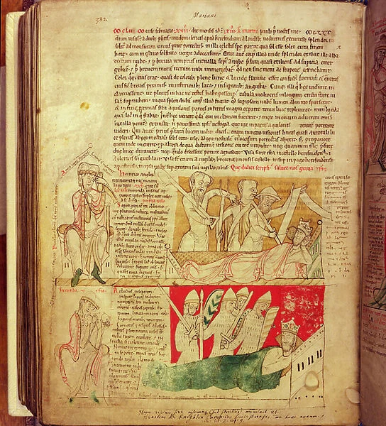MS CCC 157 p. 382 The visions dreamt by King Henry I in Normandy in 1130, from the Worcester Chronicle, c. 1130-40 (vellum)
