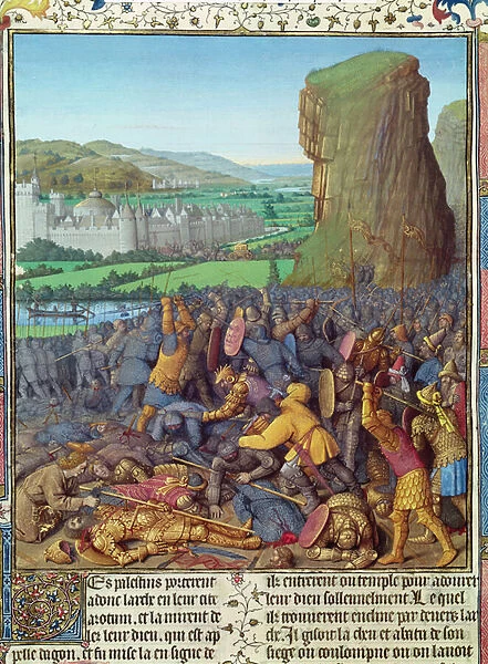 Ms Fr 247 fol. 110 Victory of the Israelites over the Philistines, illustration from Antiquites Judaiques, c. 1470 (vellum)