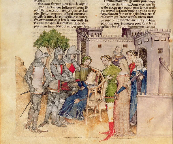 Ms Fr 343 fol. 59v The Death of Percivals Sister, from the Queste del Saint Graal, c