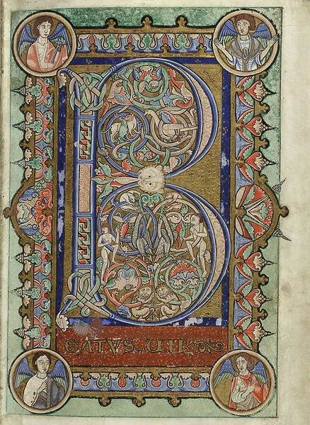 MS Hunter 229 f. 22r from the Hunterian Psalter, c. 1170 (pen & ink, and tempera on vellum)