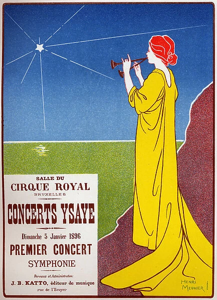 Music. Ysaye Concerts in Bruxelles. Poster by H. Meunier, Belgium, 1896. (poster)