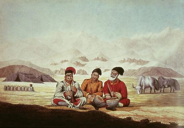 Three Musicians in Tibet (w  /  c on paper)