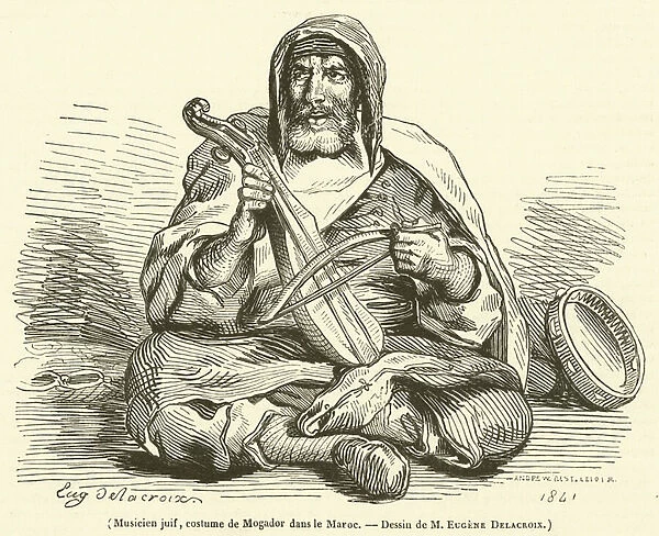 Musicien juif, costume de Mogador dans le Maroc (engraving)