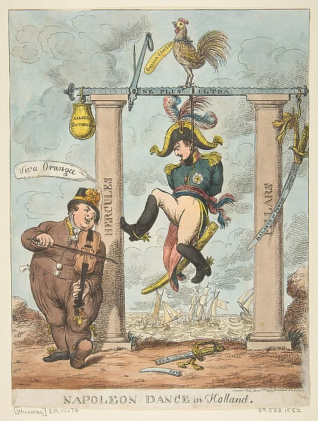 Napoleon Dance in Holland, 1st January 1814 (hand-coloured etching)