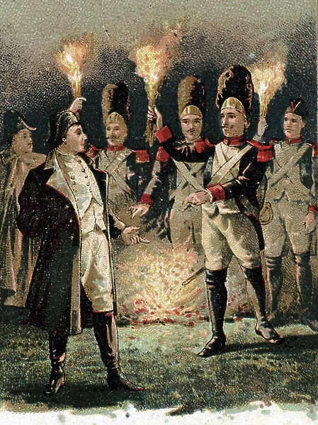 Napoleon I (1769-1815) visit the bivouacs on the eve of the Battle of Austerlitz on 1 December 1805 ( chromo)