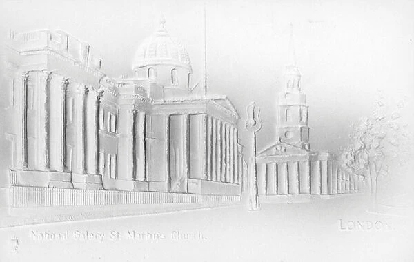 The National Gallery and St Martin-in-the-Fields church, London (litho)