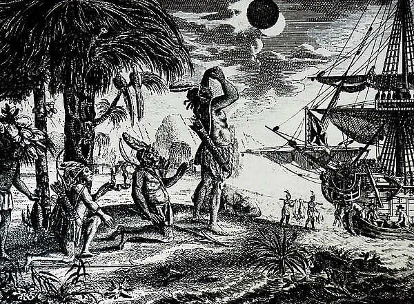 Native Indians watching a lunar eclipse