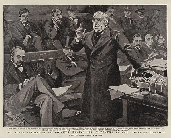The Naval Estimates, Mr Goschen making his Statement in the House of Commons (litho)