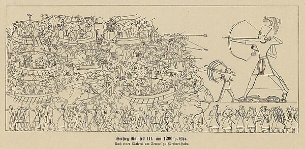 Naval victory of Ramesses III, c1175 BC (litho)