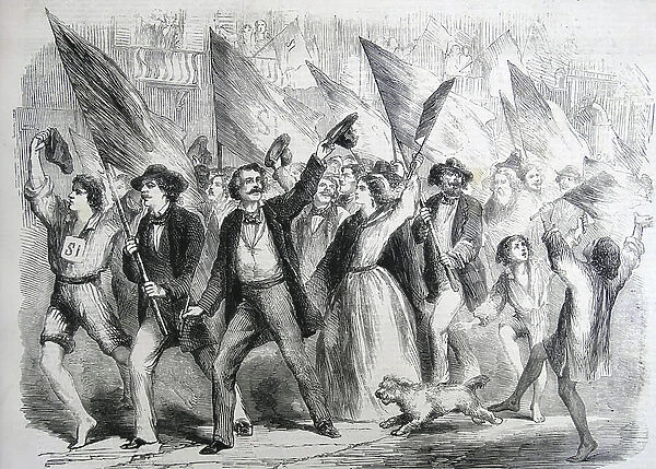 Neapolitans proceeding to register their votes, 1860 (engraving)