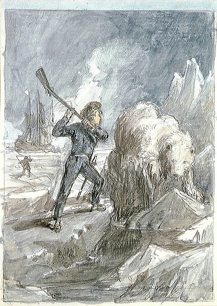 Nelson encountering a bear, c.1854 (grey wash, heightened with white, watercolour, graphite)