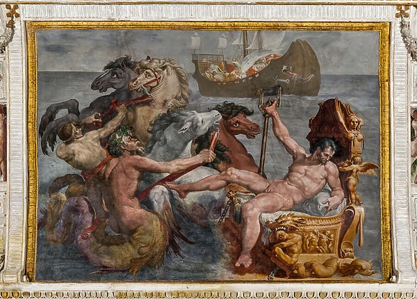 Neptune and the ship of Ulysses, detail from the Room of Polyphemus, 1550-1551 (fresco)