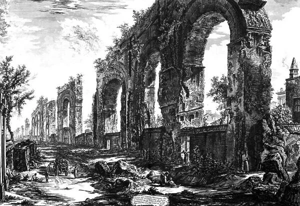 Neros Aqueduct (Arcus Neroniani) in Rome (engraving)