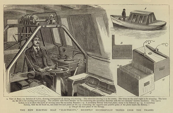 The New Electric Boat 'Electricity, 'recently successfully tested upon the Thames (engraving)