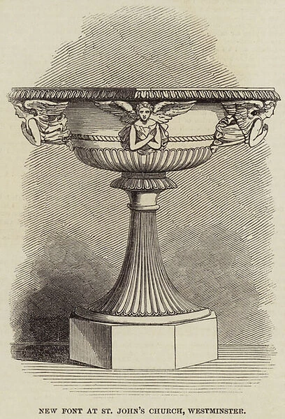 New Font at St Johns Church, Westminster (engraving)