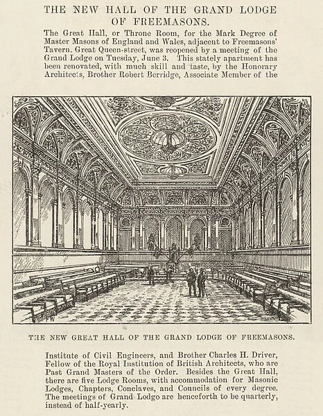 The New Great Hall of the Grand Lodge of Freemasons (engraving)