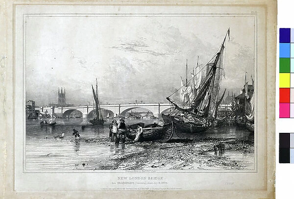 New London Bridge from Billingsgate (Low Water), 1833 (etching on paper)