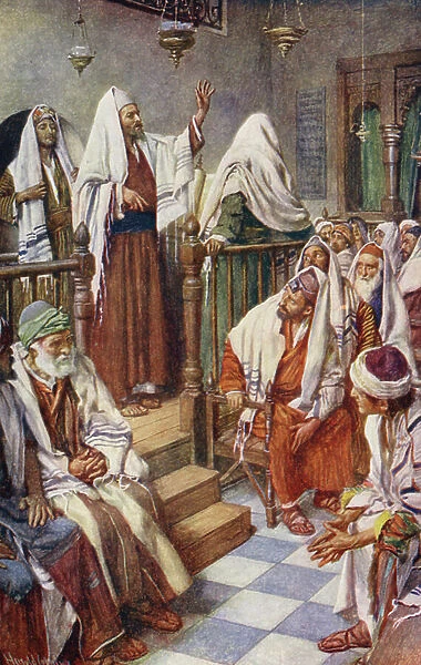 New Testament: St Paul Preaching (colour litho)