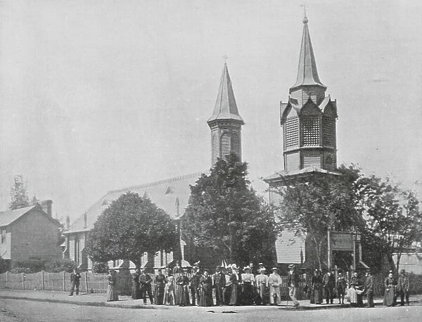 New Zealand, 1890s: Deutsche Kirche (b / w photo)