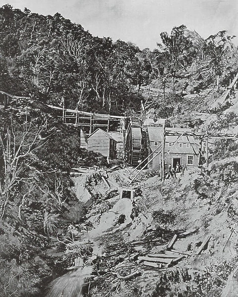 New Zealand, 1890s: Scene on the Goldfields (b / w photo)