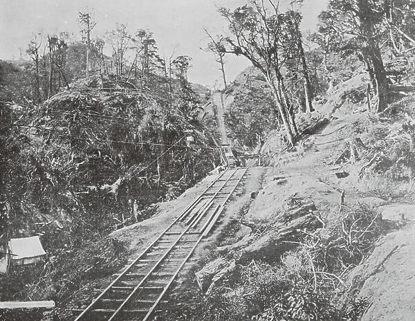 New Zealand, 1890s: Wire Tramway, Monatairai (b / w photo)