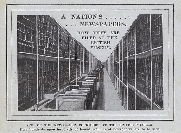 One of the Newspaper Corridors at the British Museum, 1899 (b  /  w photo)