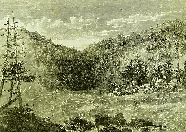 The Niagara above the falls, 1860 (engraving)