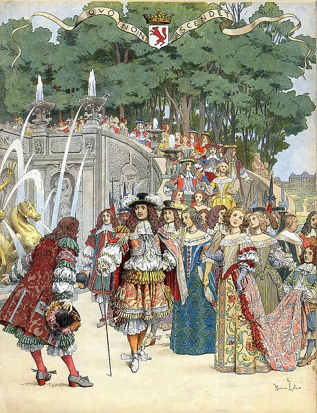 Nicolas Fouquet receiving english king Louis XIV in his castle of Vaux Le Vicomte, France