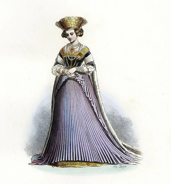 Noblewoman of Nuremberg, after Josse Amman, 1586 - Handcoloured steel engraving by Hippolyte Pauquet from the Pauquet Brothers ' Foreign Fashions and Costumes Ancient and Modern', Paris, 1865