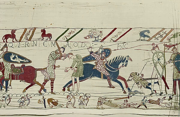 The Normans kill those who have been with King Harold, Bayeux Tapestry (wool embroidery on linen)