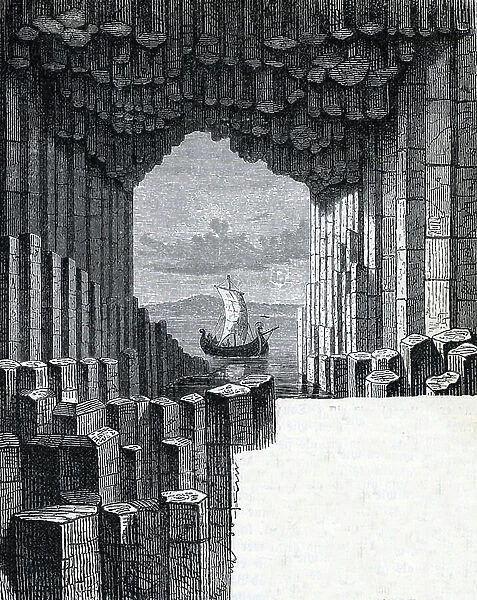 Norse mythology: the Fingal's Cave on the Staffa island Engraving from 'Nordisch-Germanische Gotter und Helden' by Wilhelm wagner 1901