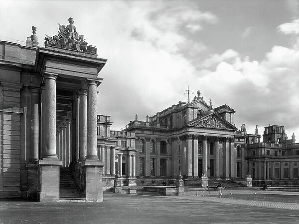 The north portico at Blenheim Palace, from The Country Houses of Sir John Vanbrugh by Jeremy Musson, published 2008 (b / w photo)